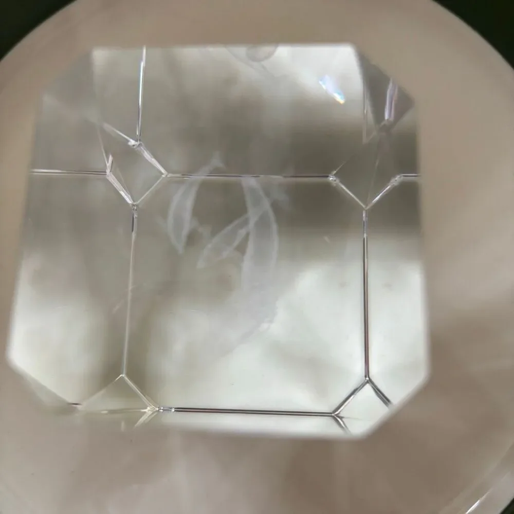 Vintage 3D Laser Etched Crystal Glass Paperweight Mermaid Dolphins with Box